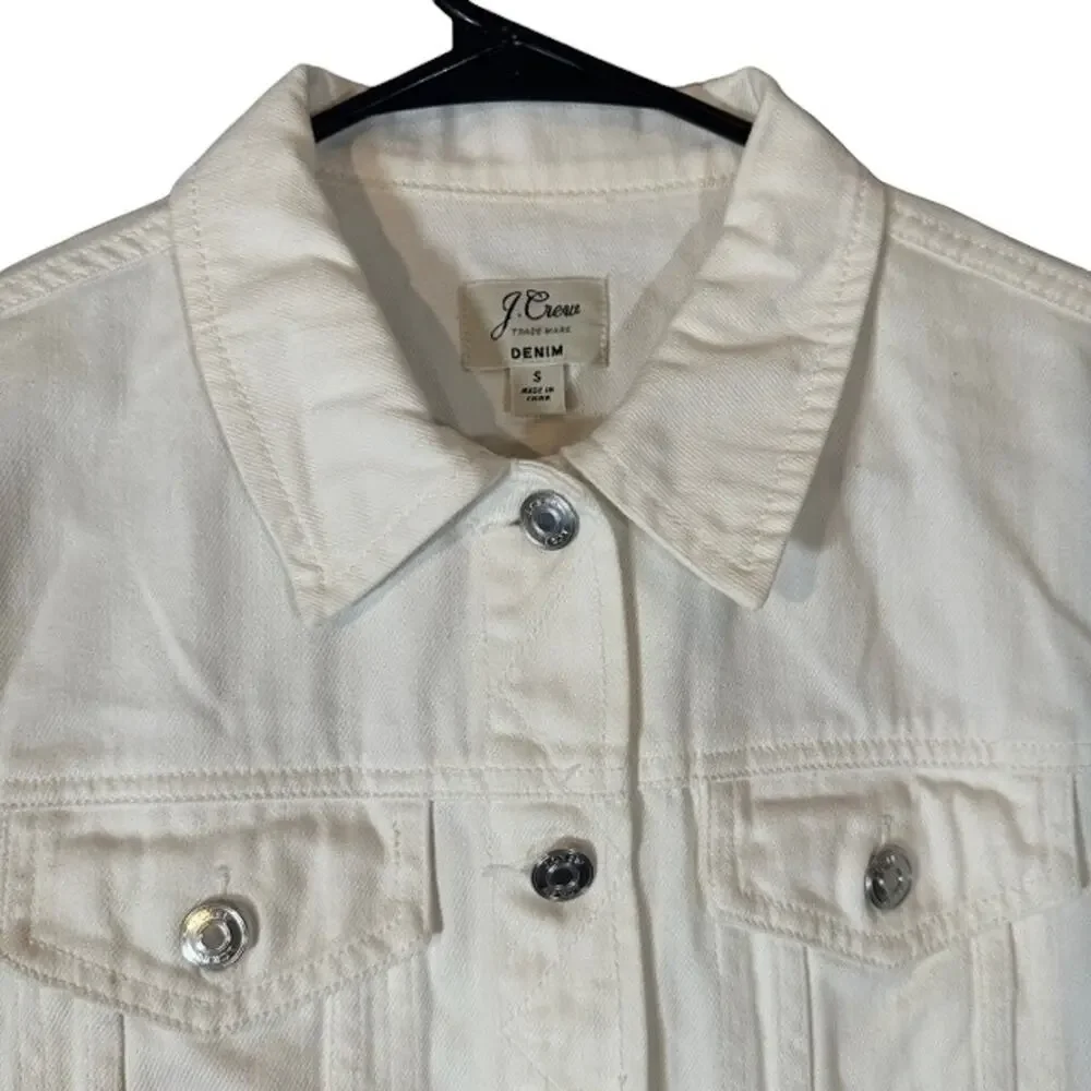 J. Crew White Cotton Button Front Long Sleeve Denim Jean Jacket Women Sz S